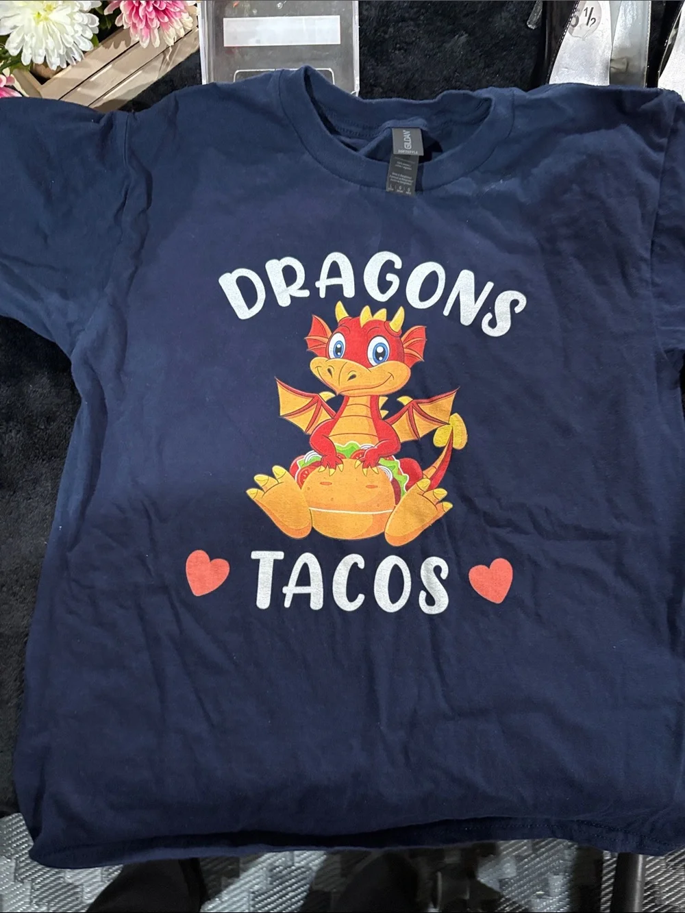 Gildan Navy Kids Tee with Red & Yellow Dragon Taco Graphic